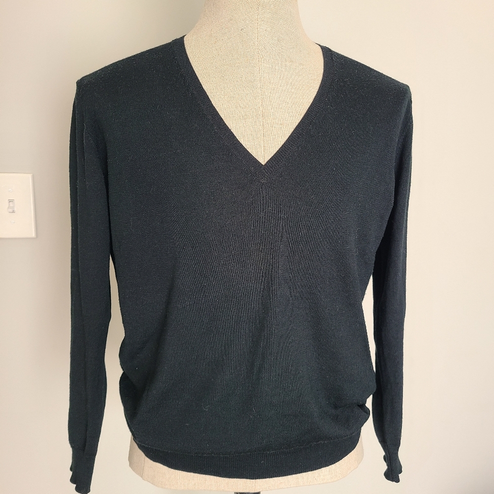 PRADA Dark Navy Blue/Black V-neck sweater Stretchy Wool